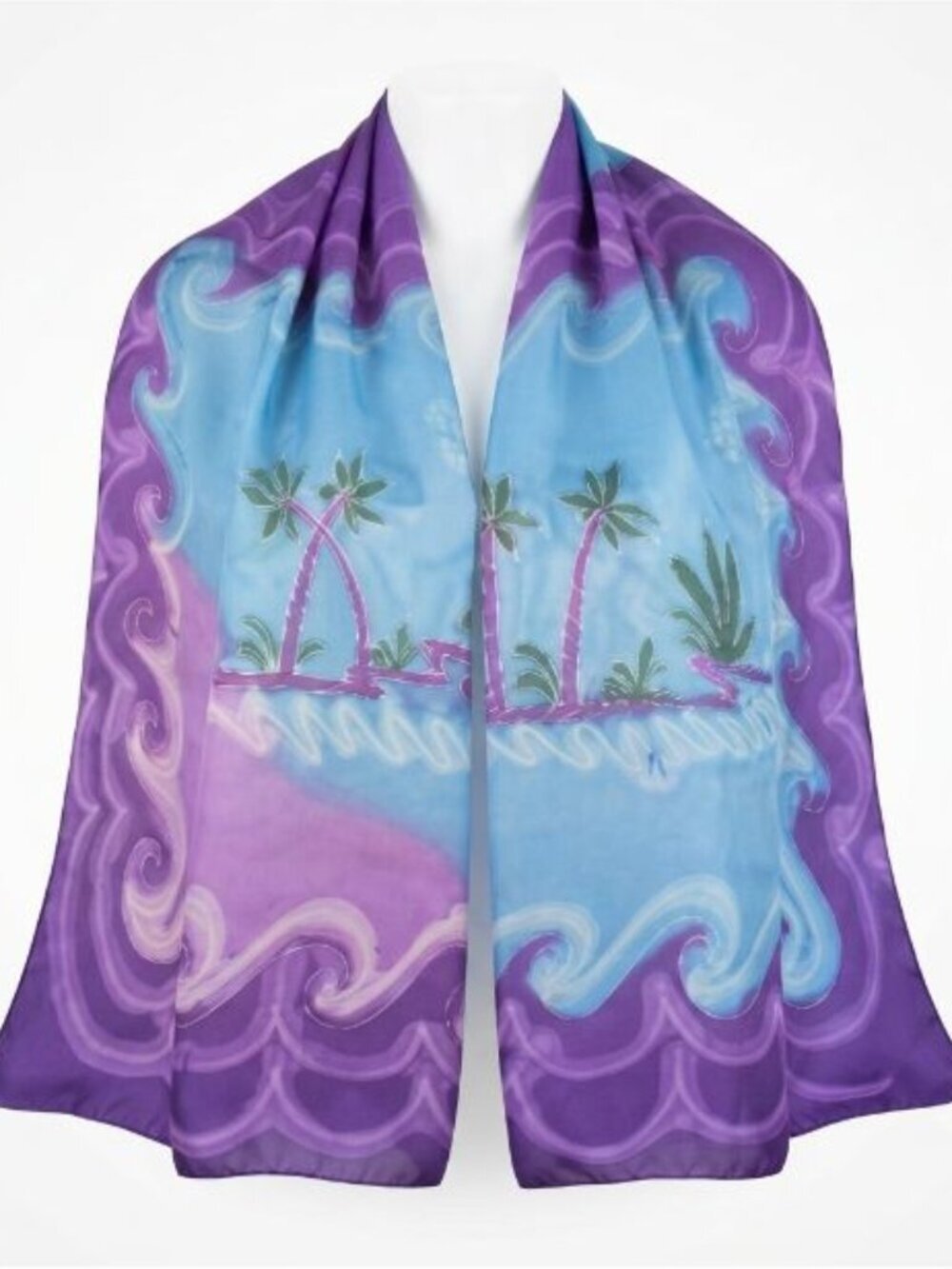 Peppermint Bay Women Long Scarf Purple Blue Palm Tree Print Archival Statement